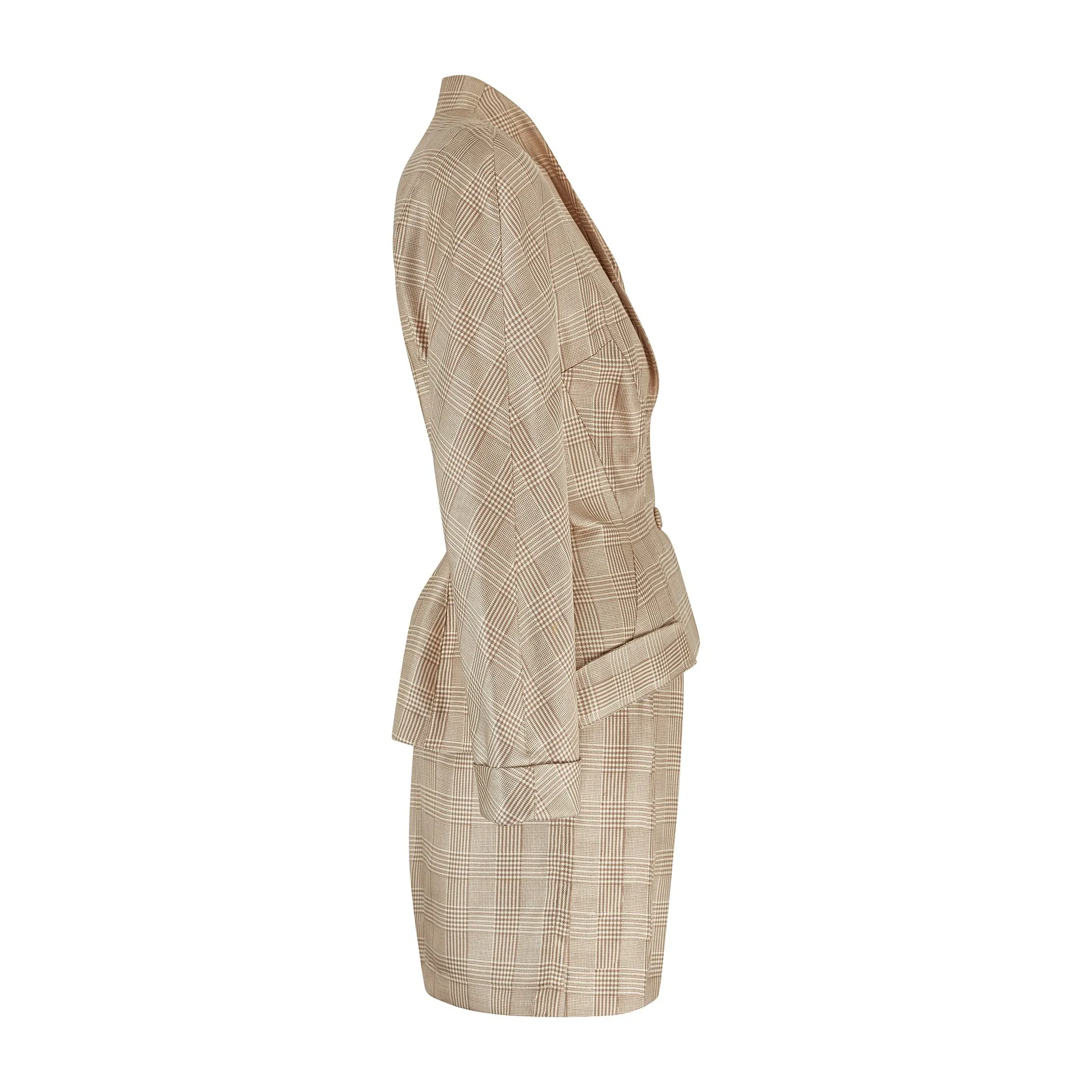 1990s Thierry Mugler Brown Prince of Wales Check Silk Skirt Suit