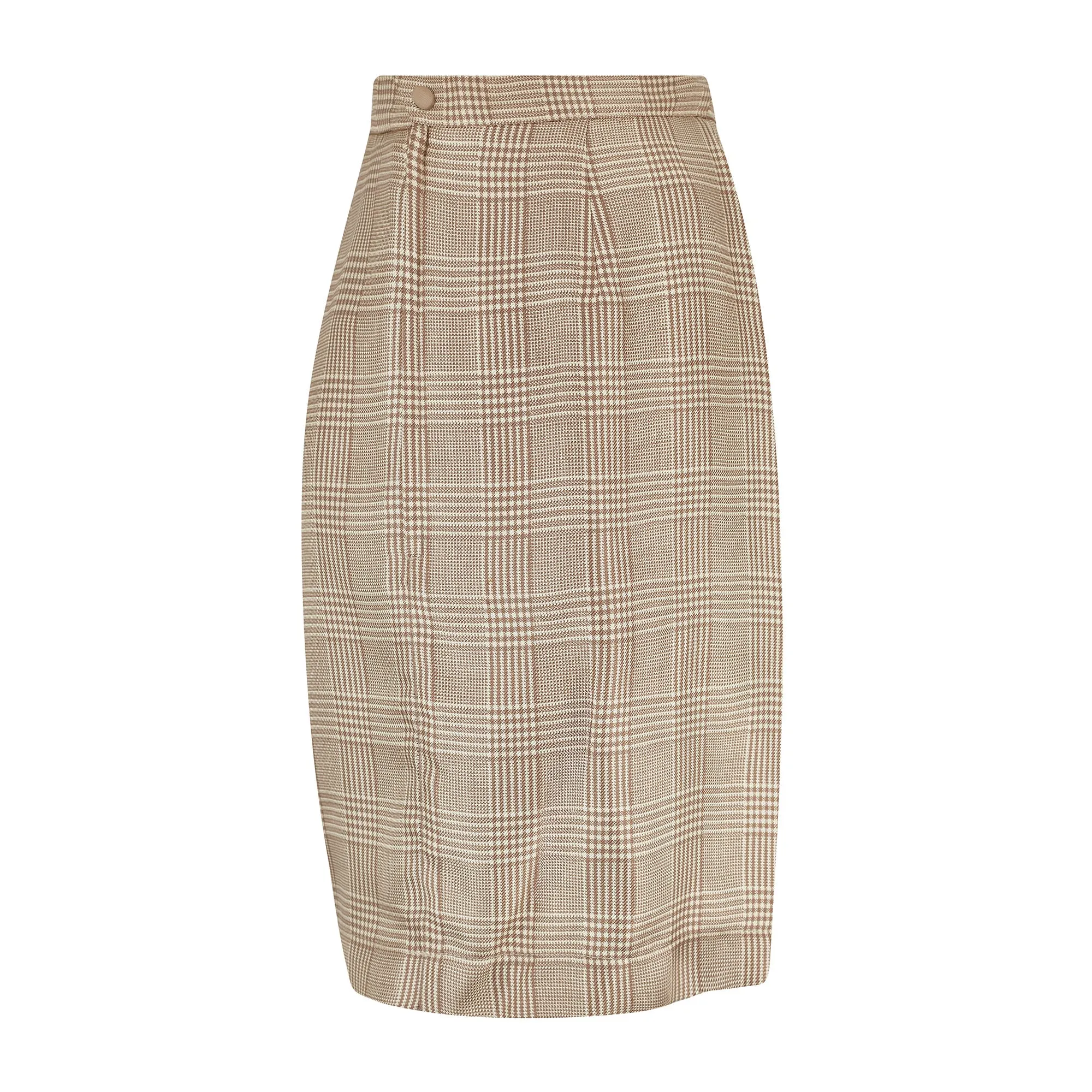 1990s Thierry Mugler Brown Prince of Wales Check Silk Skirt Suit