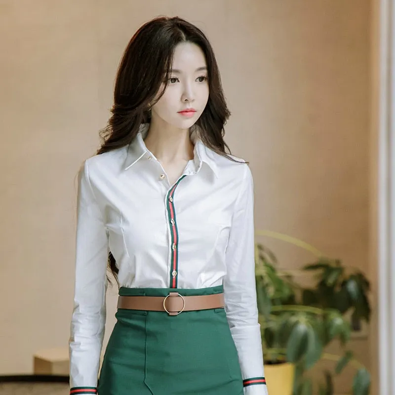 2 Piece Set -White Blouse and Green  Pencil Skirt
