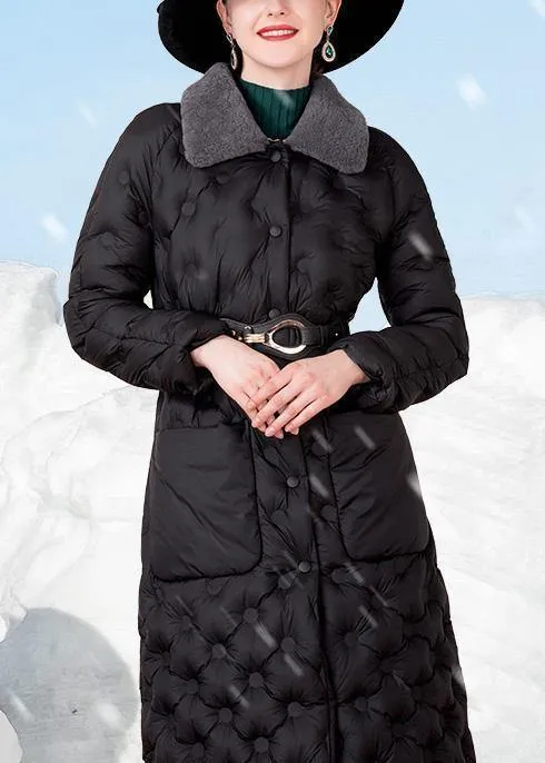 2019 black down coat winter trendy plus size rabbit wool collar winter jacket pockets Elegant winter outwear
