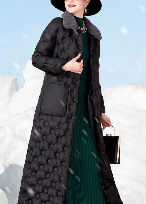 2019 black down coat winter trendy plus size rabbit wool collar winter jacket pockets Elegant winter outwear