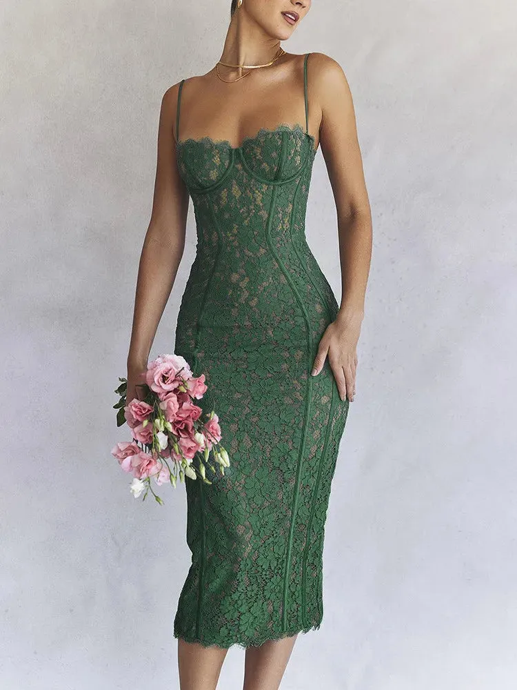 A&A Luxe Valentine Lace Midi Bodycon Dress
