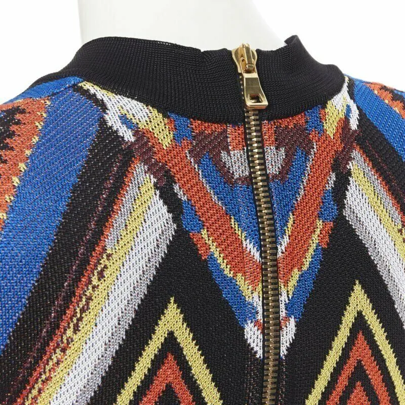 BALMAIN ethnic tribal knitted lace V-neck bodycon mini dress FR38 M