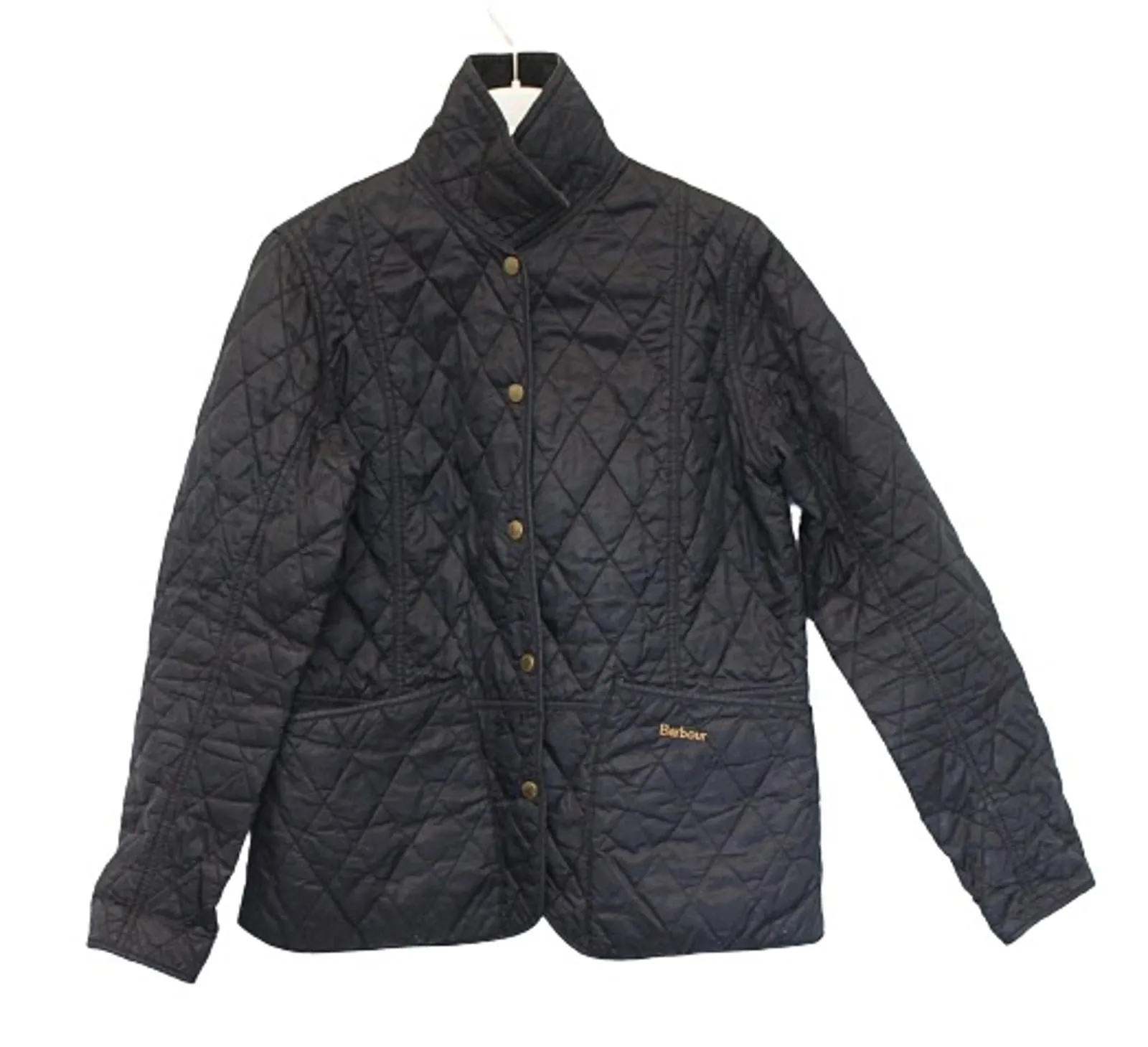 BARBOUR Ladies Black Corduroy Collar Embroidered Logo Quilted Jacket UK14