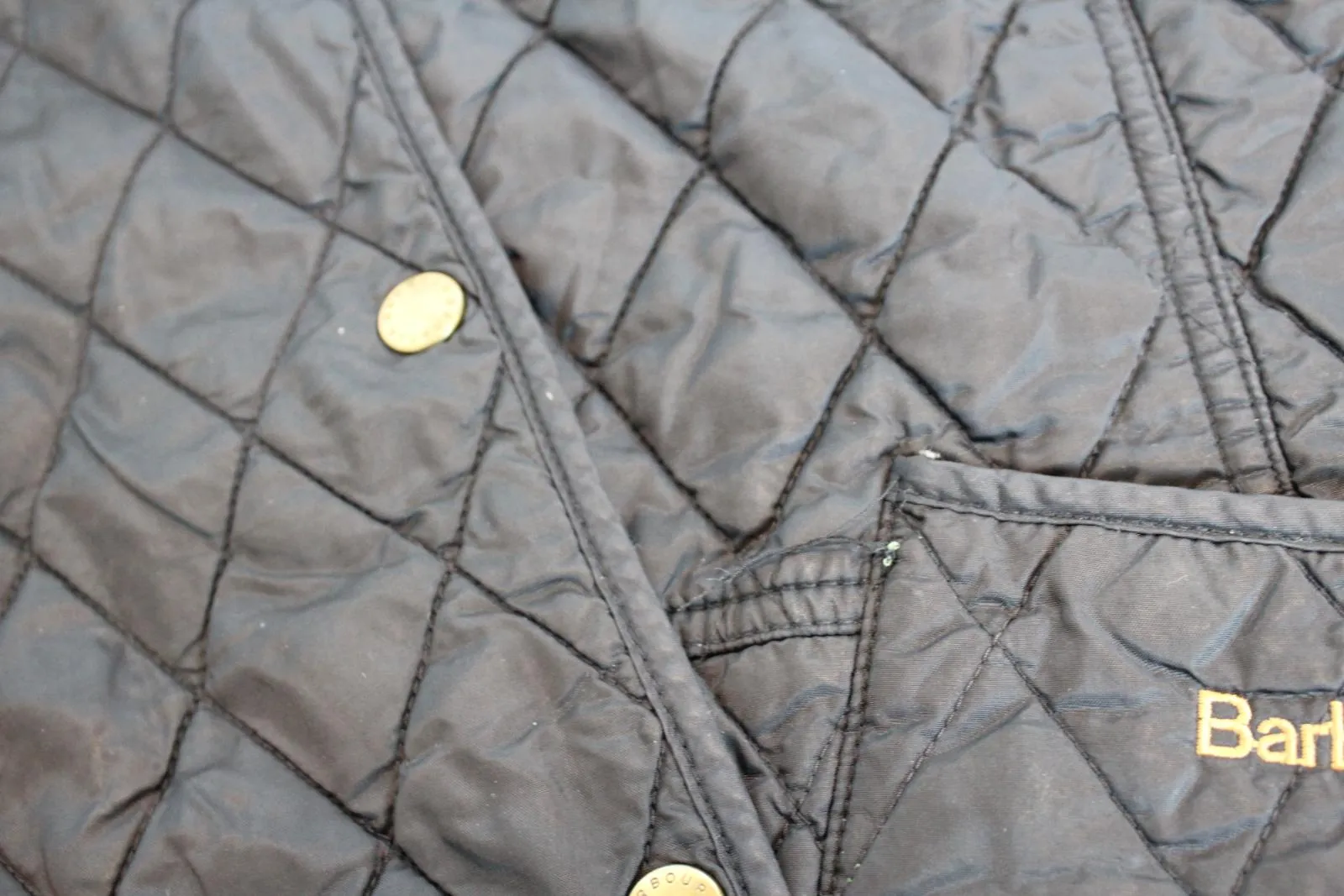 BARBOUR Ladies Black Corduroy Collar Embroidered Logo Quilted Jacket UK14