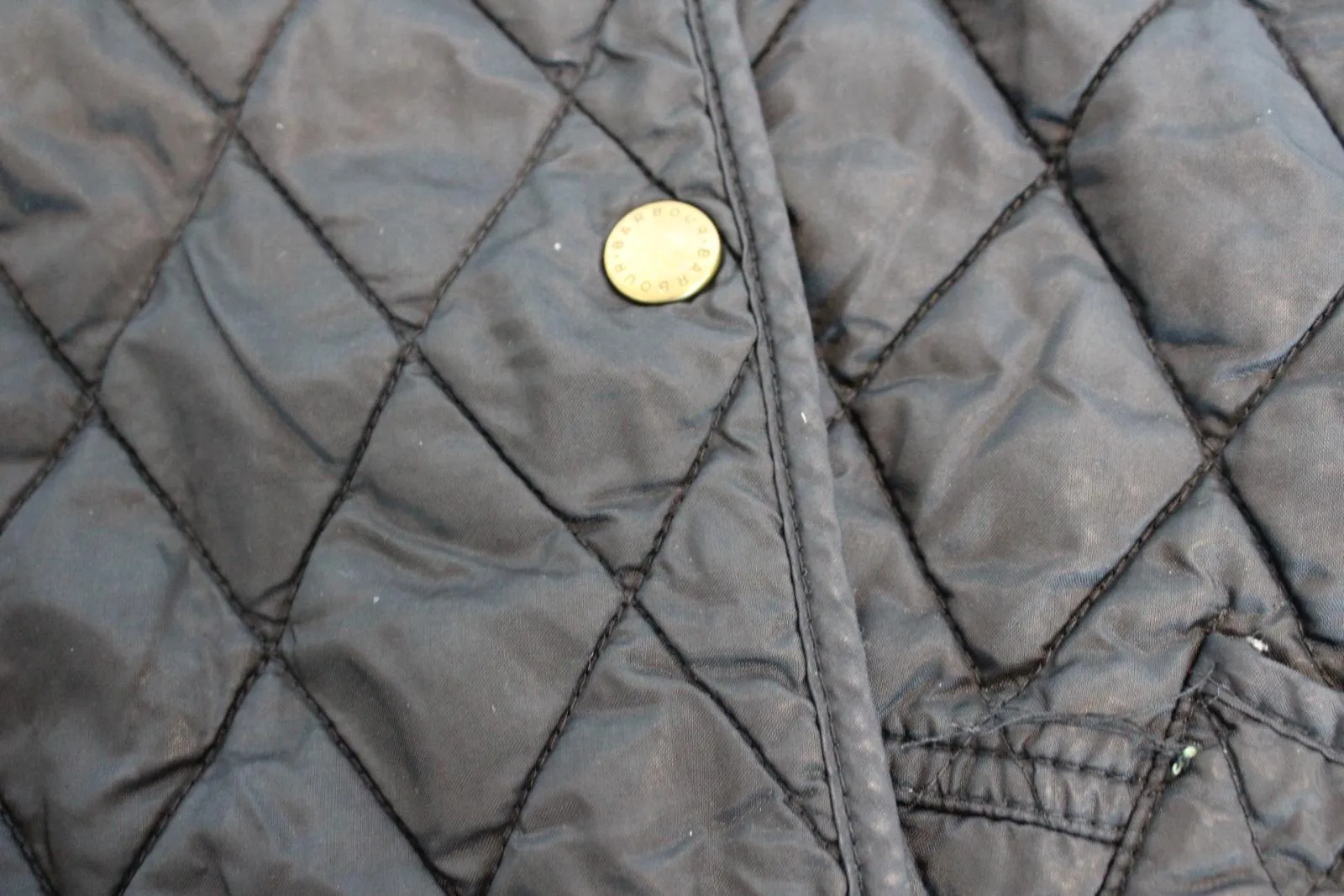 BARBOUR Ladies Black Corduroy Collar Embroidered Logo Quilted Jacket UK14