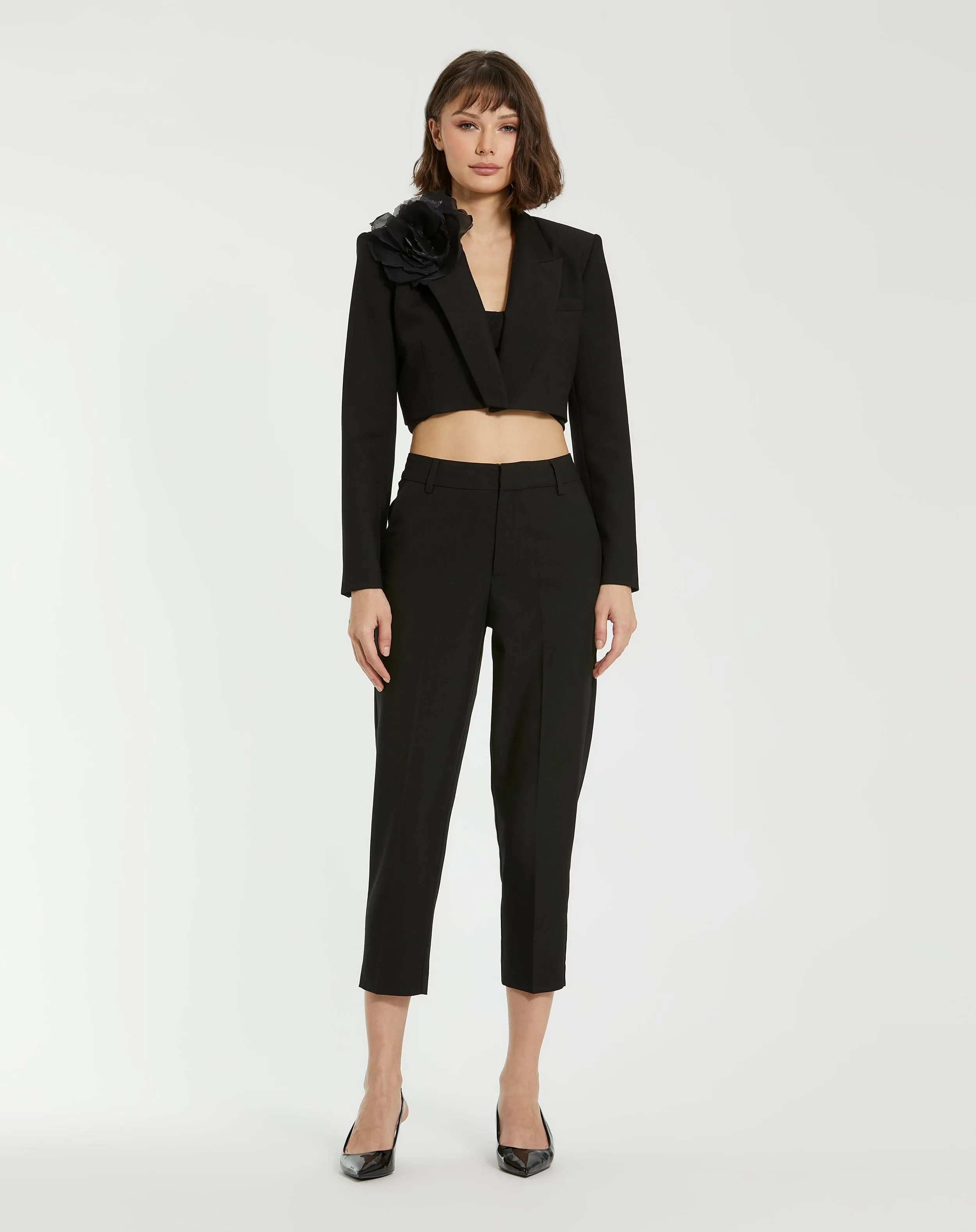 Black Classic Crepe Fitted Capri Trouser