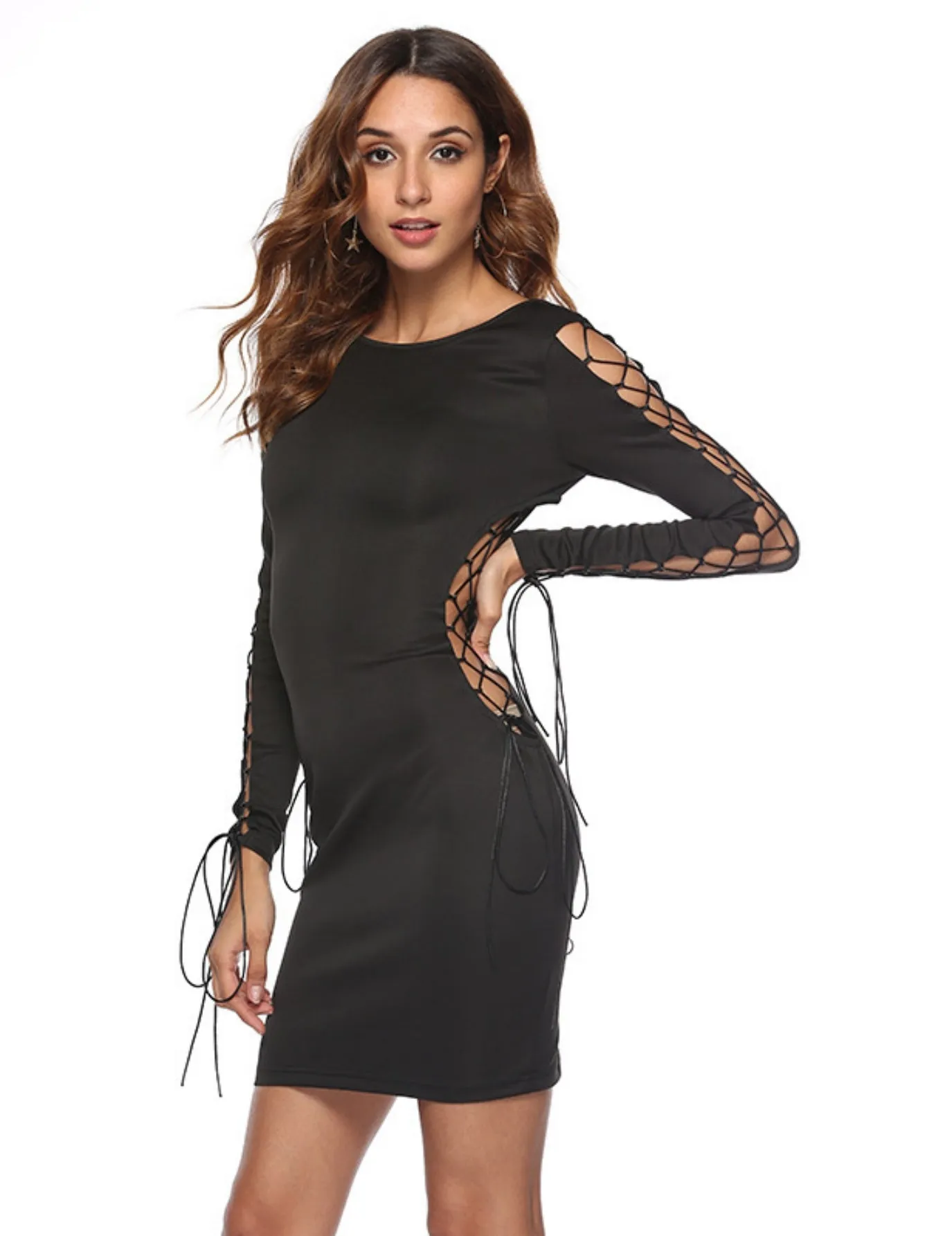 Black Long Sleeve Short Dress