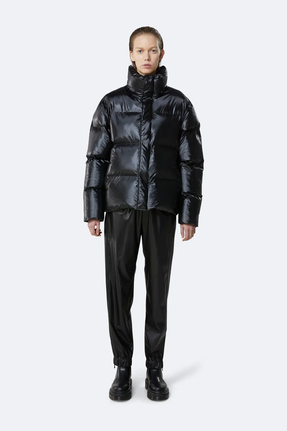 Boxy Puffer Jacket - Shiny Black