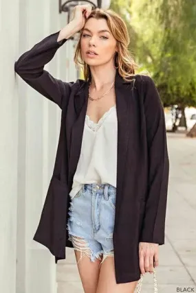 Casual-chic Open Front Black Blazer for Women