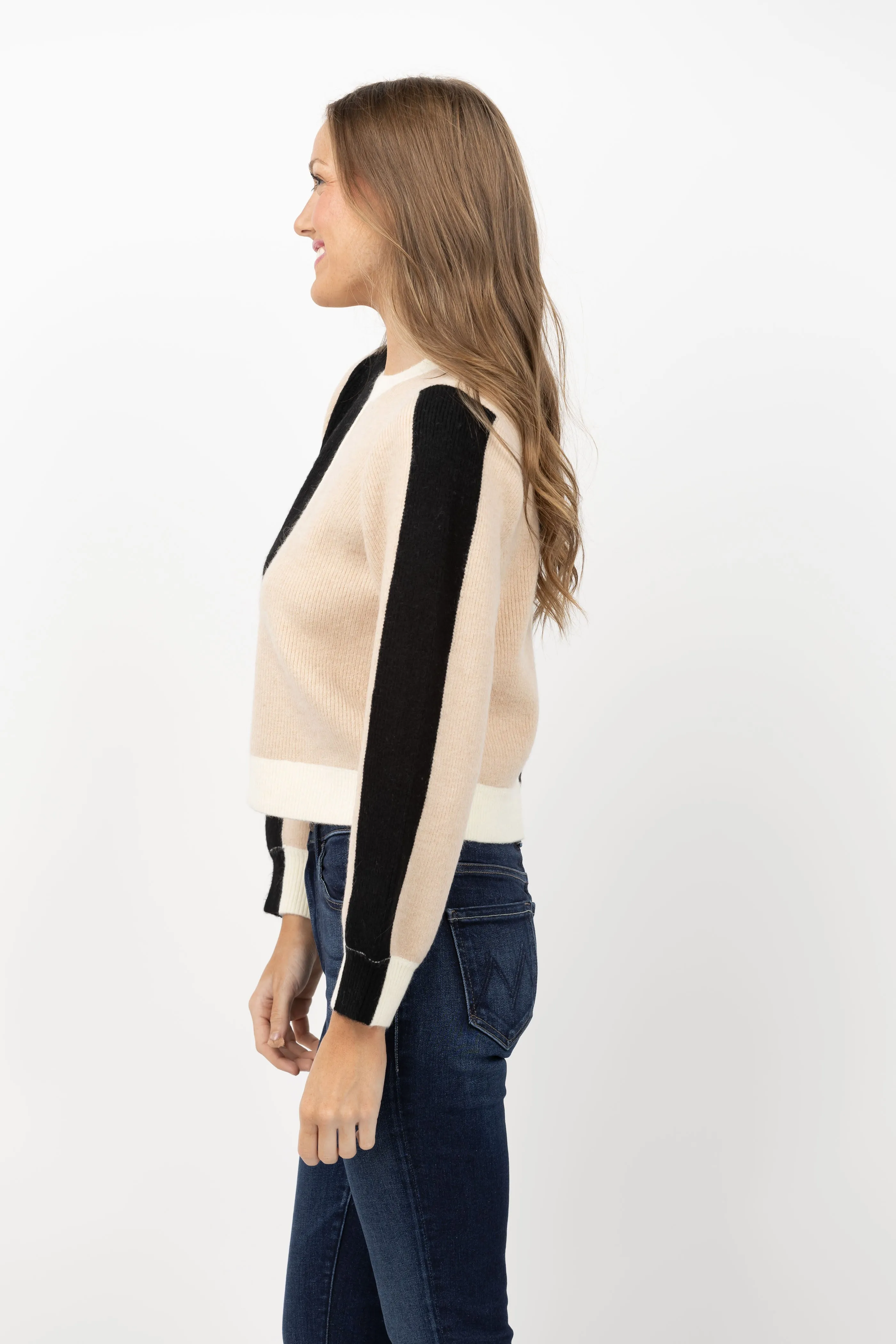 Central Park West Ezra Colorblocked Crewneck Sweater in Black Multi