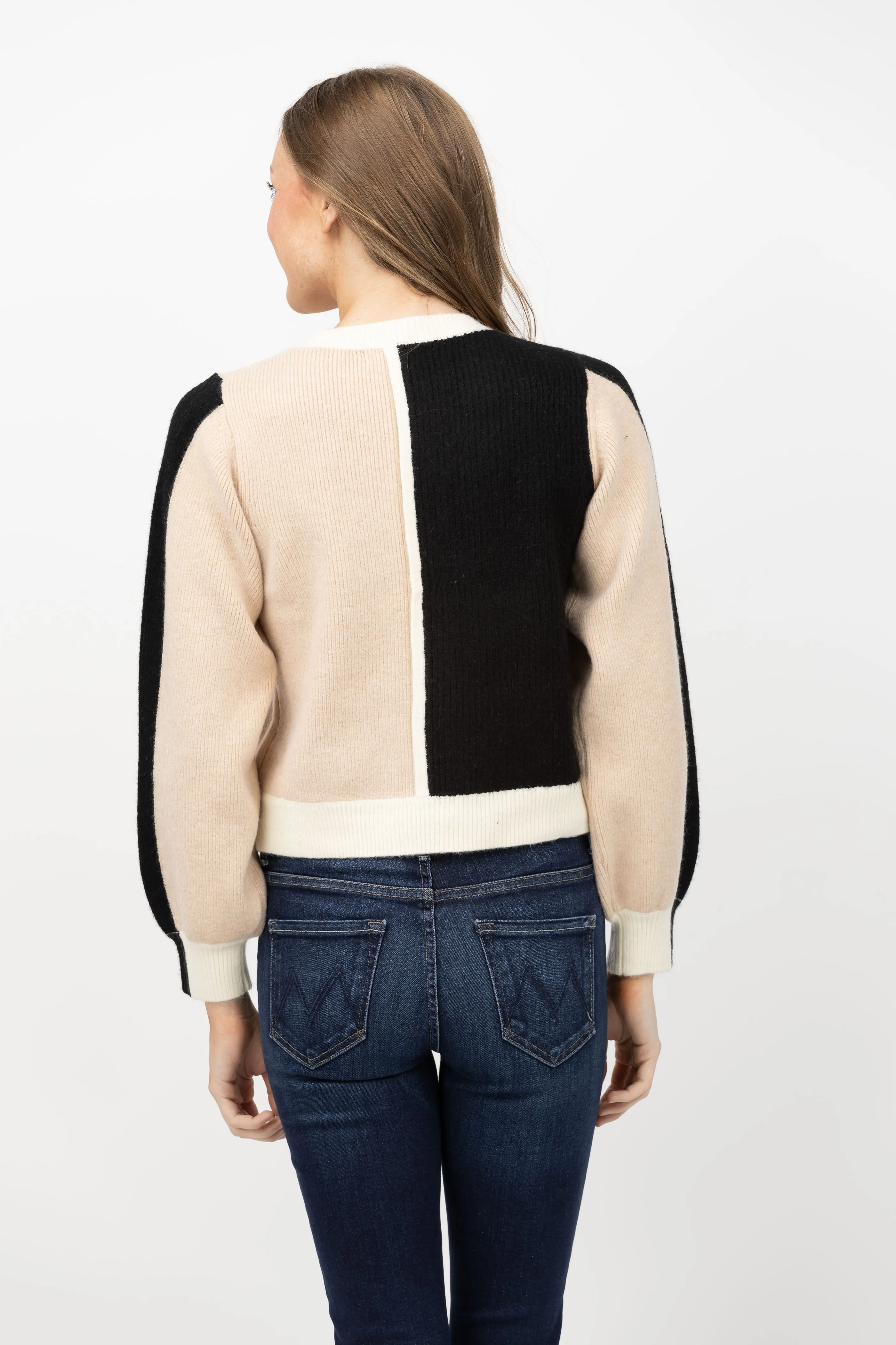 Central Park West Ezra Colorblocked Crewneck Sweater in Black Multi
