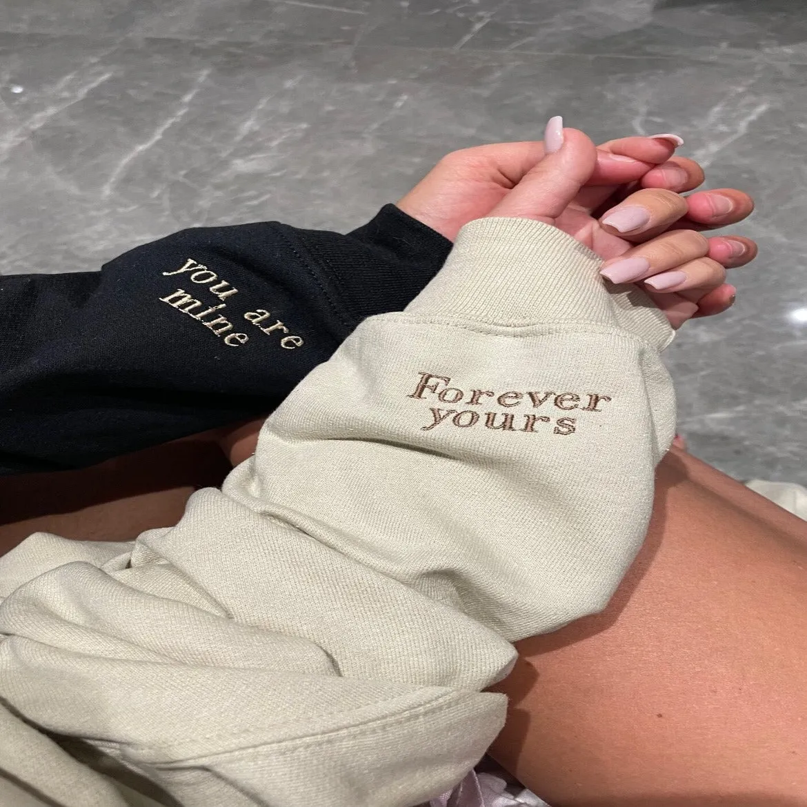 Custom Message Embroidered Sleeve Sweatshirt or Hoodie