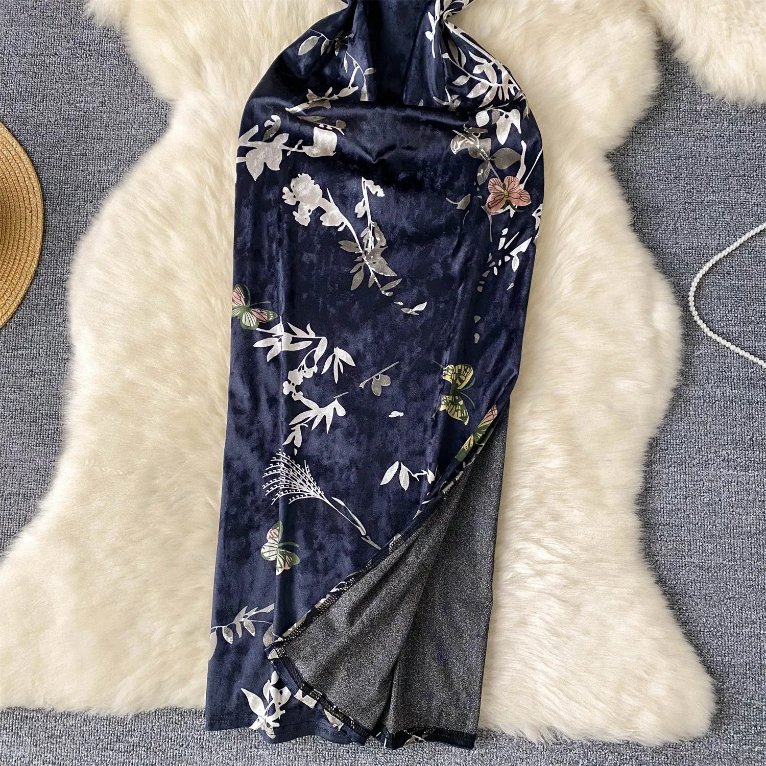Ethnic Floral Sleeveless Split Cheongsam