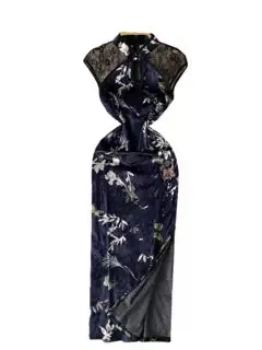 Ethnic Floral Sleeveless Split Cheongsam