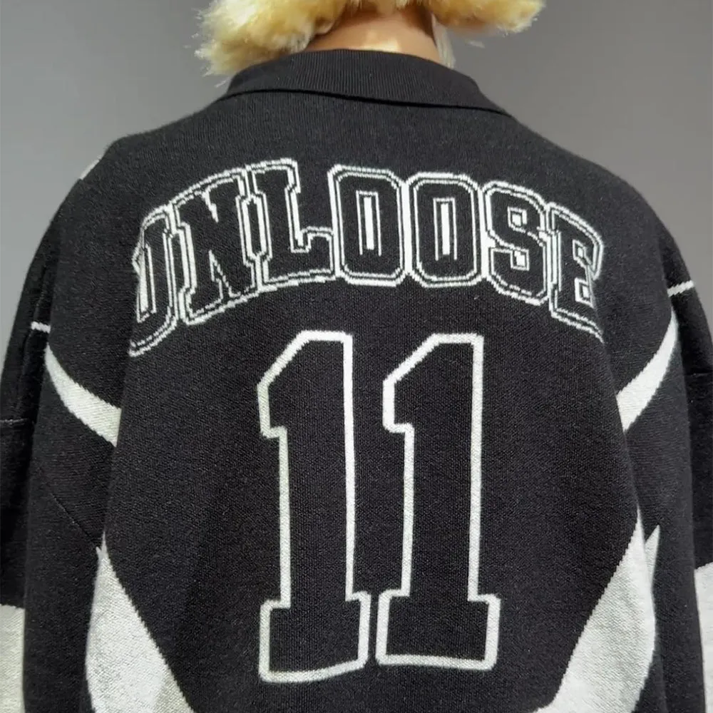 FULL PRINTED RETRO POLO COLLAR SWEATER