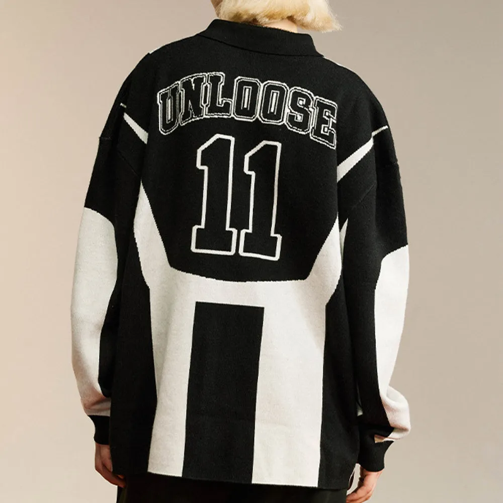 FULL PRINTED RETRO POLO COLLAR SWEATER