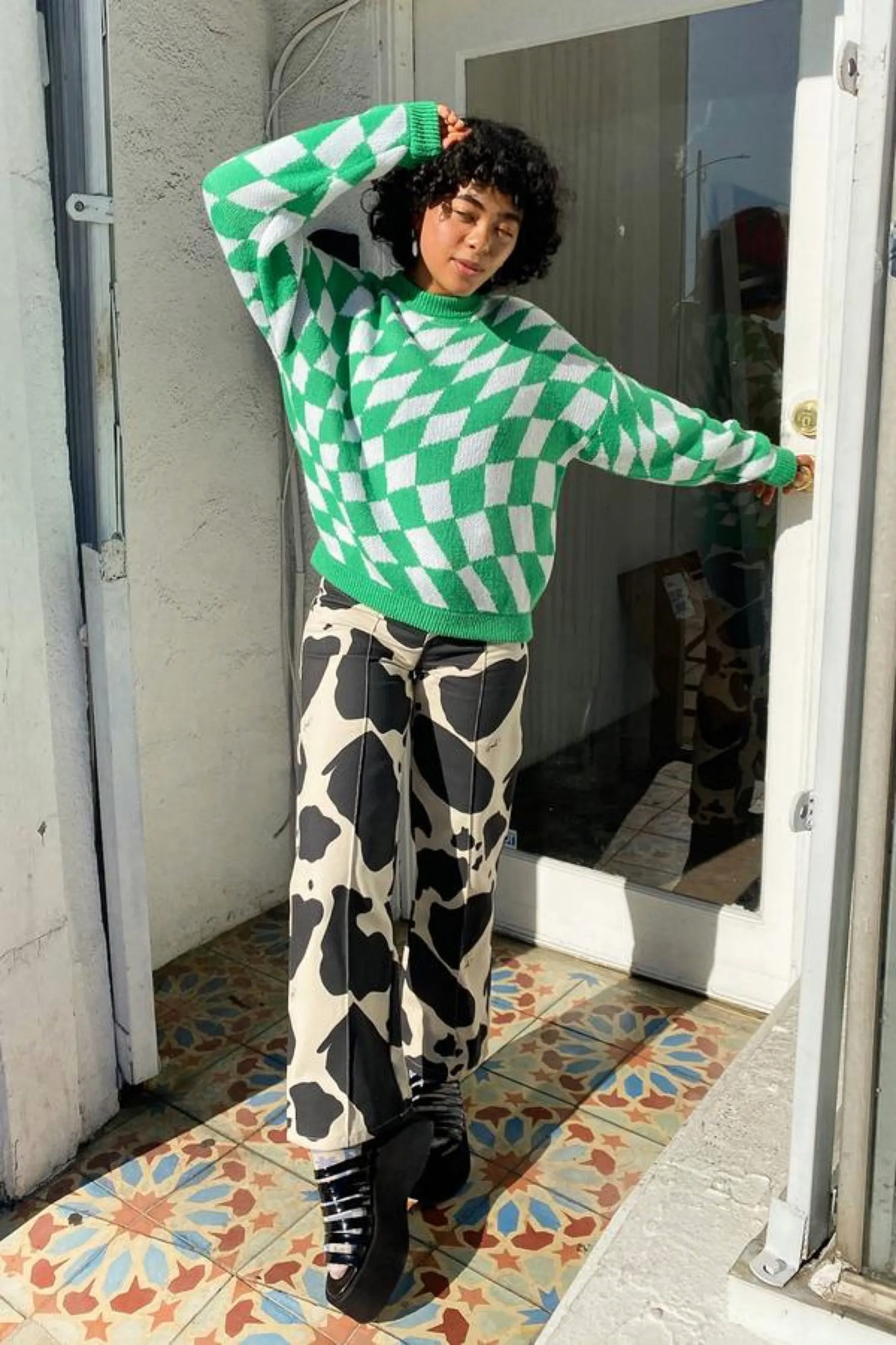 Green Warp Check Emma Sweater