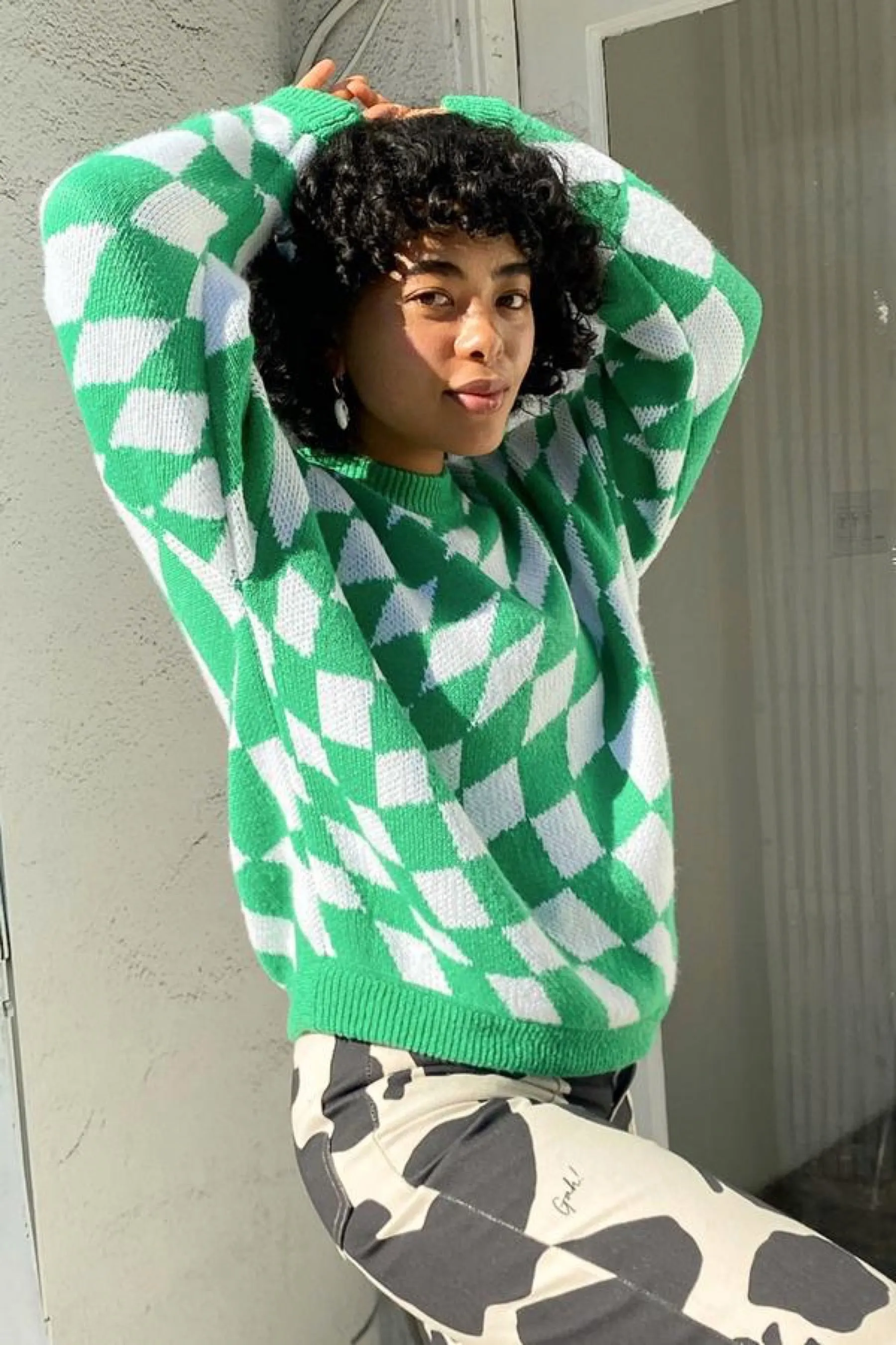 Green Warp Check Emma Sweater