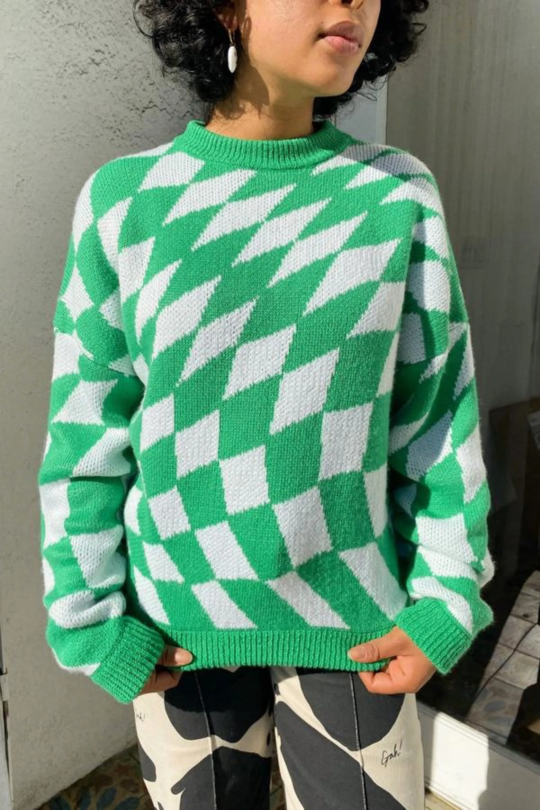 Green Warp Check Emma Sweater