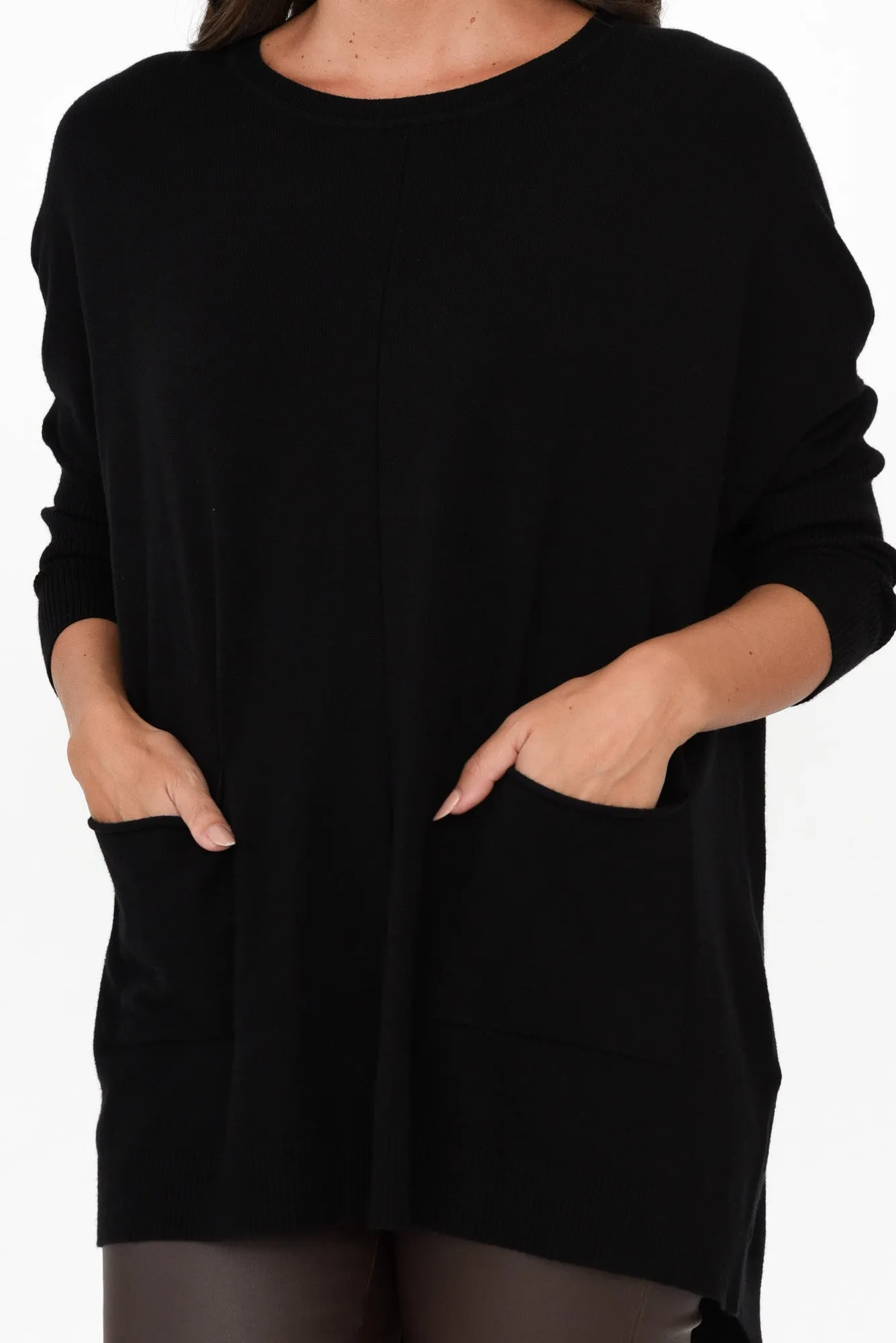 Helsinki Black Knit Pocket Jumper