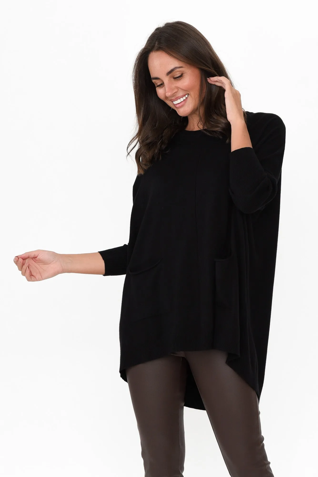 Helsinki Black Knit Pocket Jumper