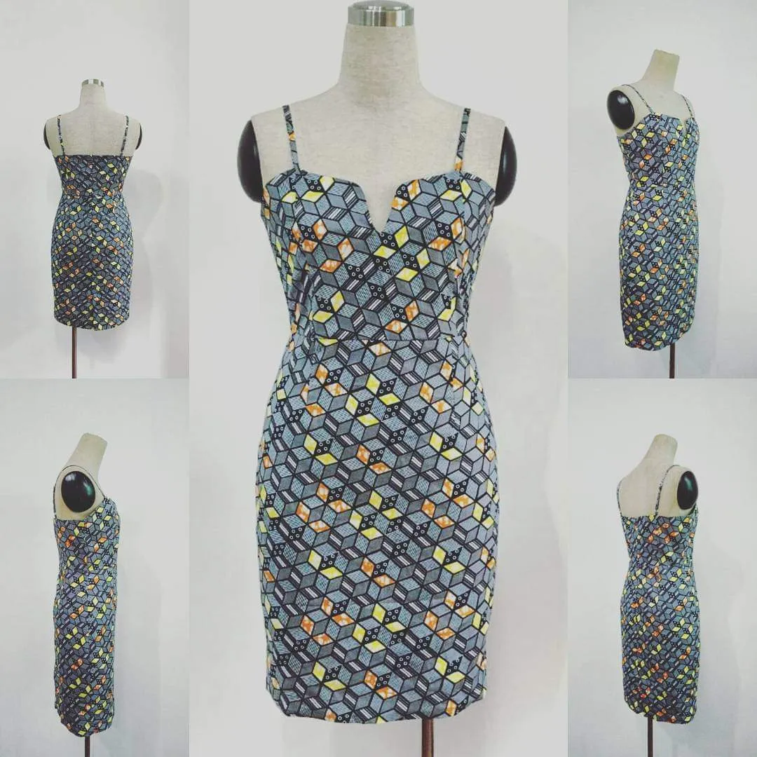 IkoChic Grey Bodycon Dress in Block Prints