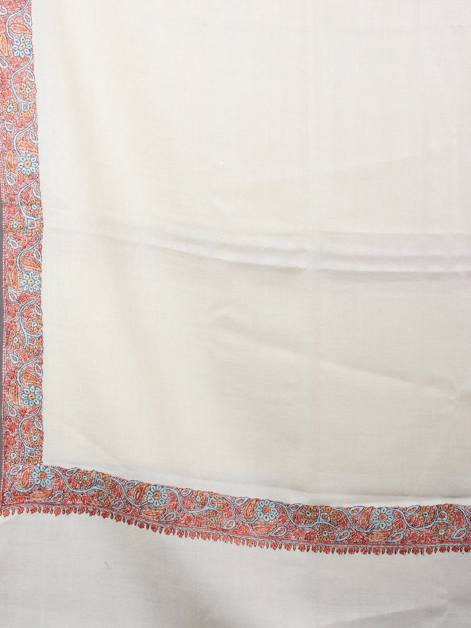 Ivory Brown Mint Green Pure Wool Nemdor Cashmere Shawl From Kashmir - S200503