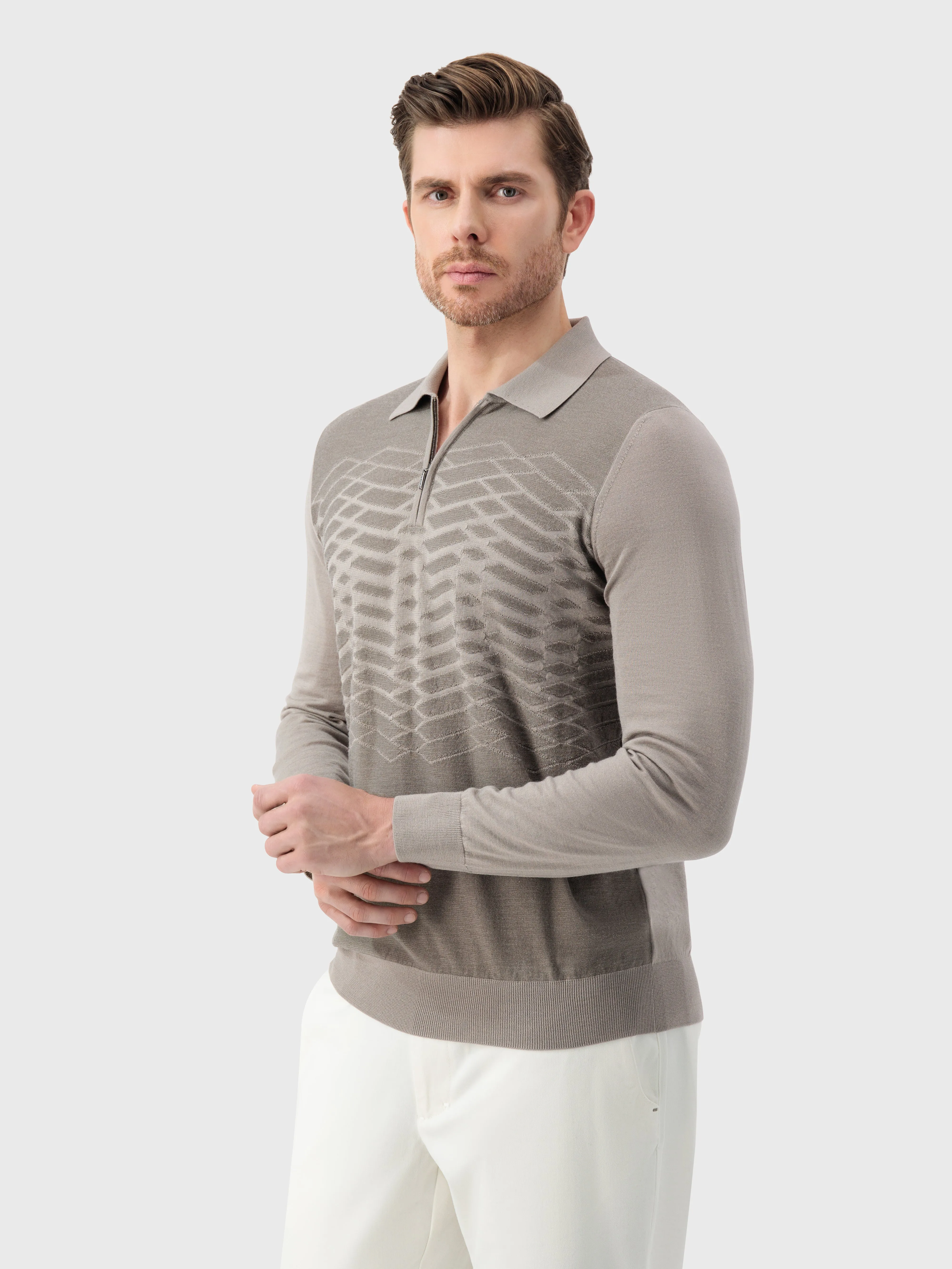 Knit Sweater with Textured Pattern Blonde Fawn