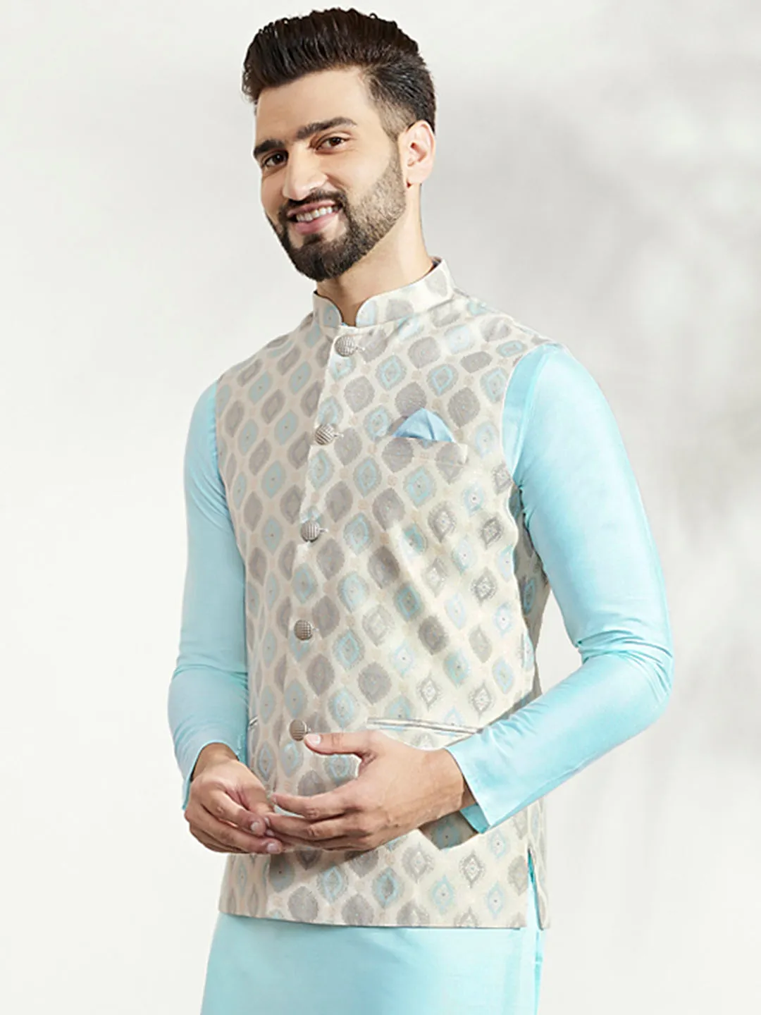Men's Off White Nehru Jacket (Set of 1)
