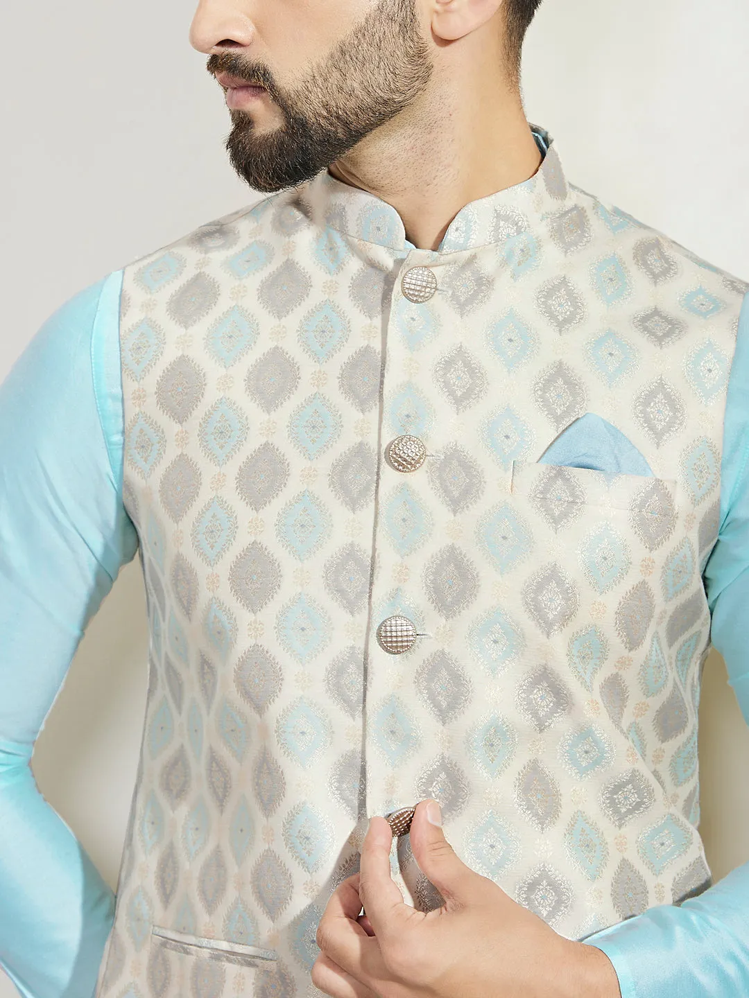 Men's Off White Nehru Jacket (Set of 1)