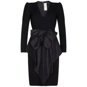 Nina Ricci 1980s Black Wool and Silk Cocktail Dress with Front Bow Detail