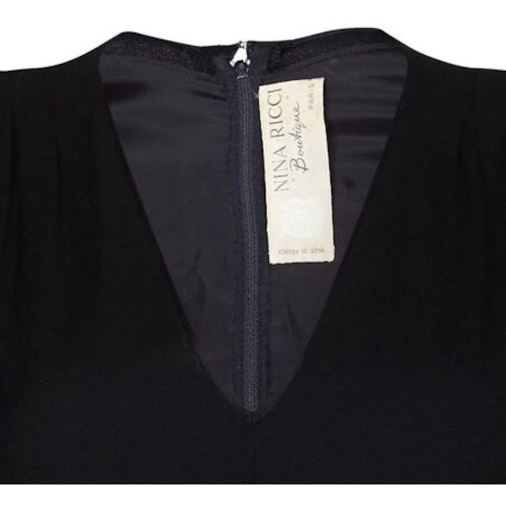 Nina Ricci 1980s Black Wool and Silk Cocktail Dress with Front Bow Detail