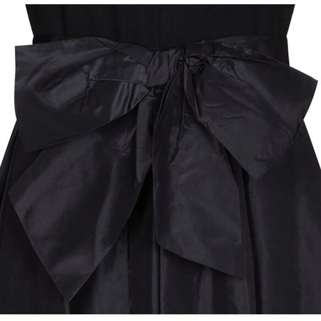 Nina Ricci 1980s Black Wool and Silk Cocktail Dress with Front Bow Detail