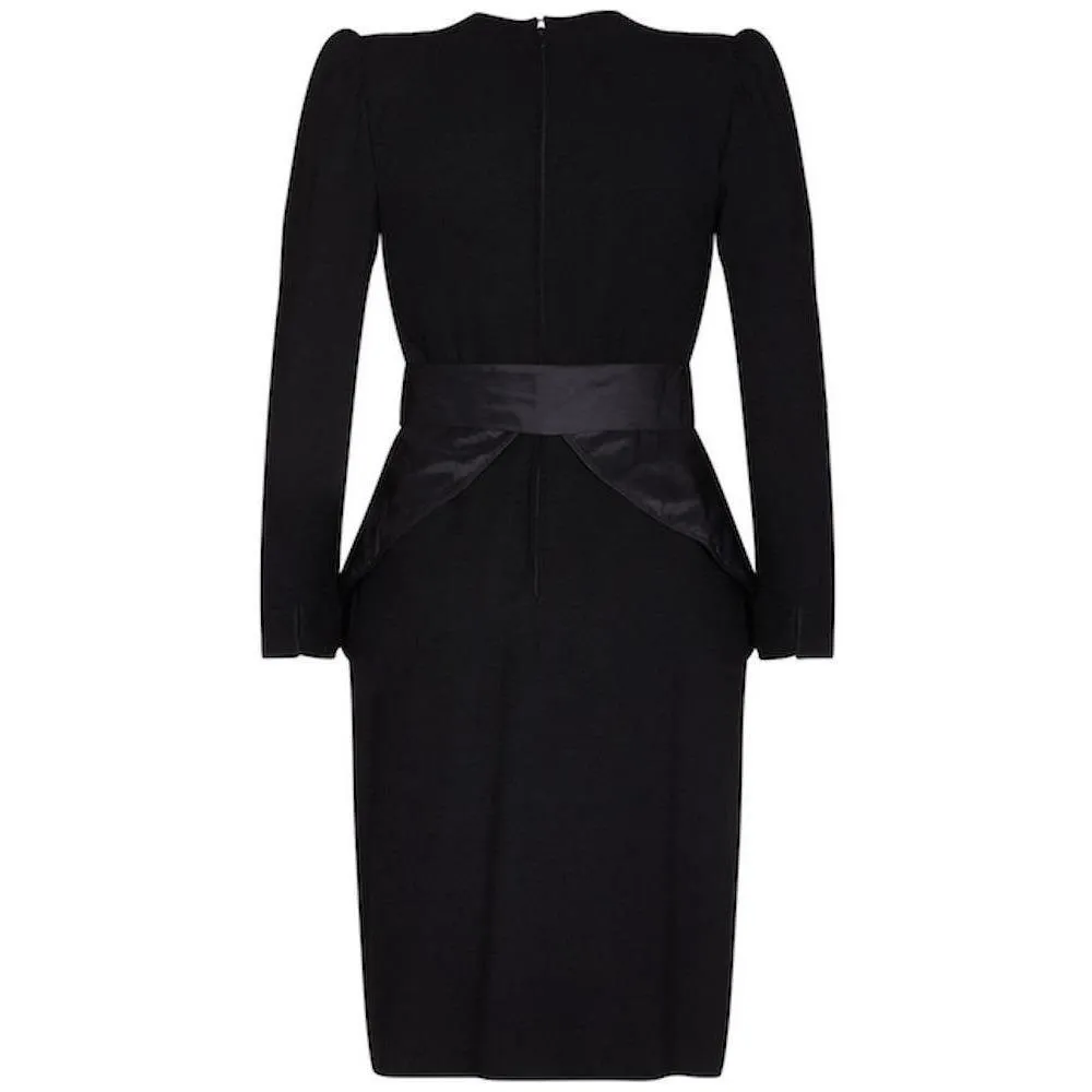 Nina Ricci 1980s Black Wool and Silk Cocktail Dress with Front Bow Detail