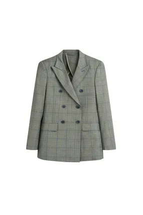 Olive Straight Double Breasted Poly Wool Blazer