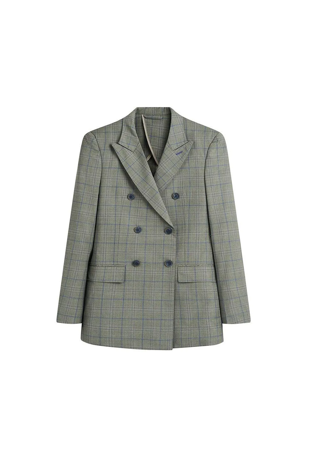 Olive Straight Double Breasted Poly Wool Blazer