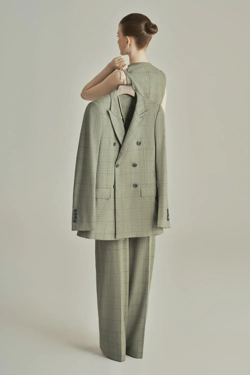 Olive Straight Double Breasted Poly Wool Blazer