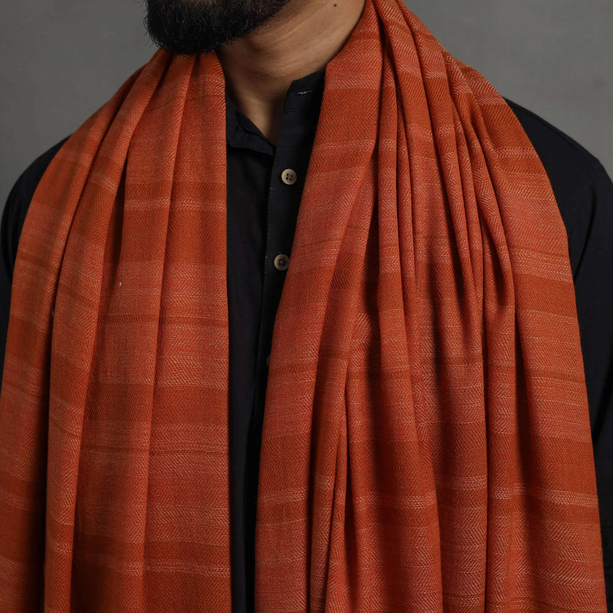 Orange - Kumaun Handwoven Pure Merino Wool Shawl for Men 98