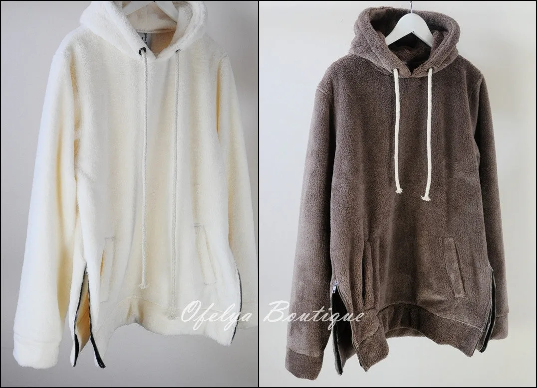 Raf Bubble Furry Side YKK Zip-up Hoodie  Zipper Warm Sherling Sweatshirt Winter