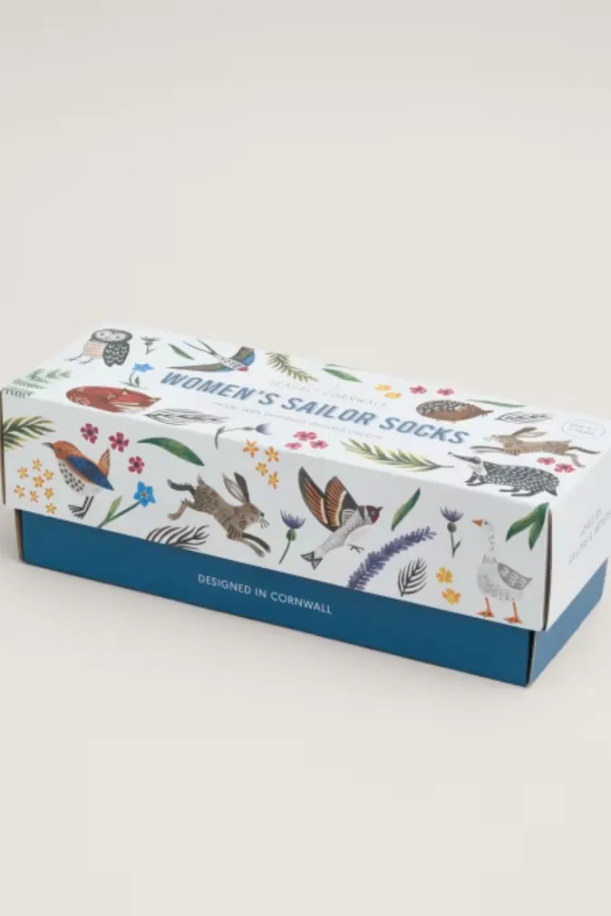 Seasalt Women's Sailor Socks Box of 7 Creatures in Deer Trail Mix