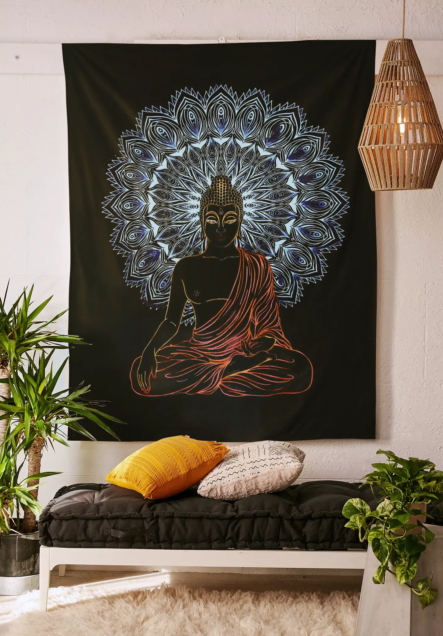 SheetKart Bohemian Buddha Meditation Tapestry | 100% Cotton Hand Screen Printed | Artistic Wall Hanging for Home Decor | Hand-Painted Blue and Red Accents | 53 x 81 inches | Proudly Made in India