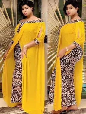 Sonicelife  Leopard Loose Bodycon Fashion outdoor WomenMaxi  Dress Leisure Patchwork Strapless  Ethnic Style African vestidos