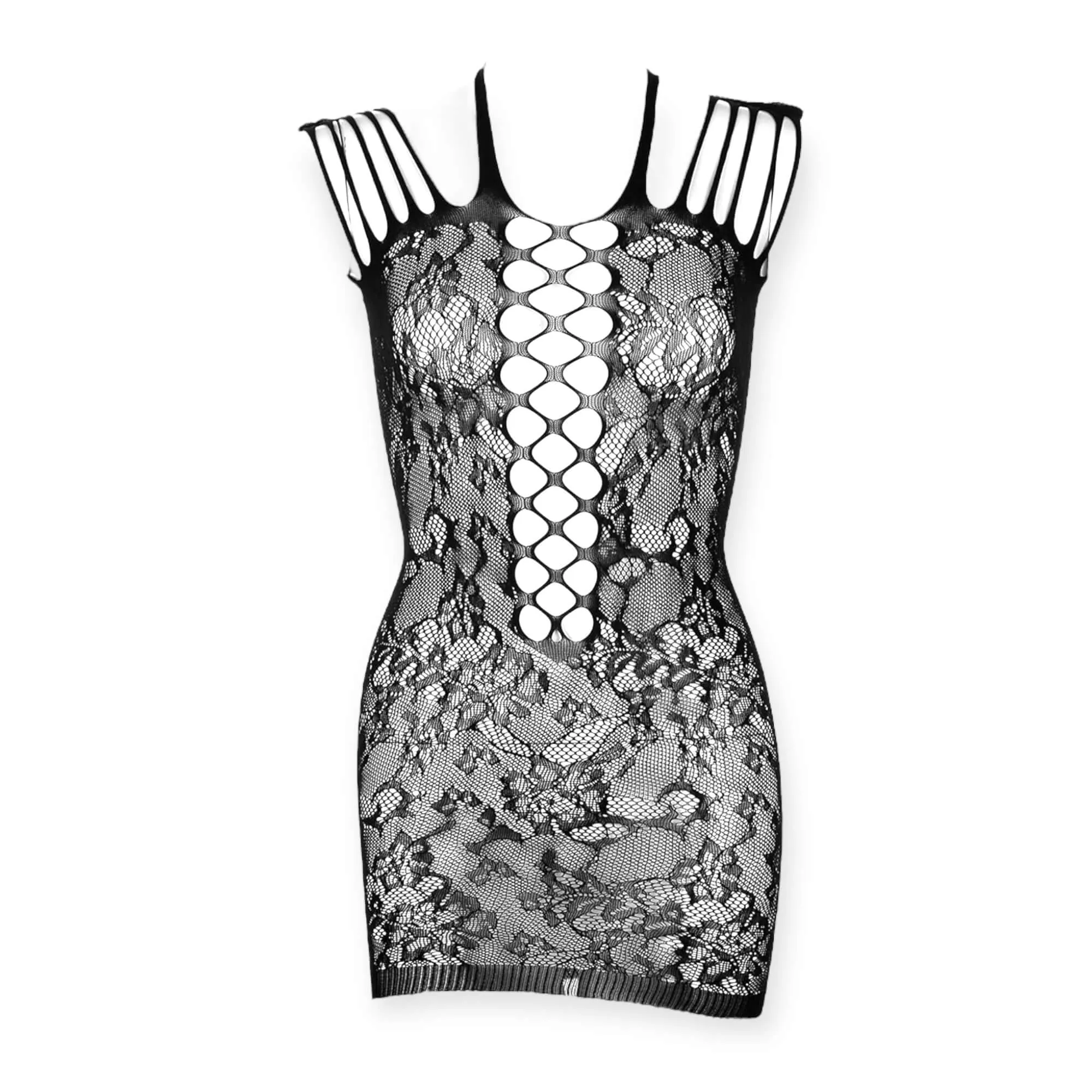 Sparkling Black Cut Out Fitted Fishnet Mini Dress
