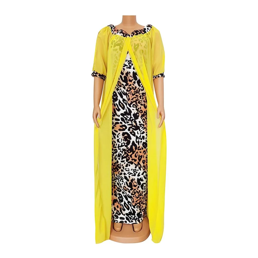 Spring Summer Dresses Beautiful 2in 1 Leopard Loose Bodycon Women Maxi Dress