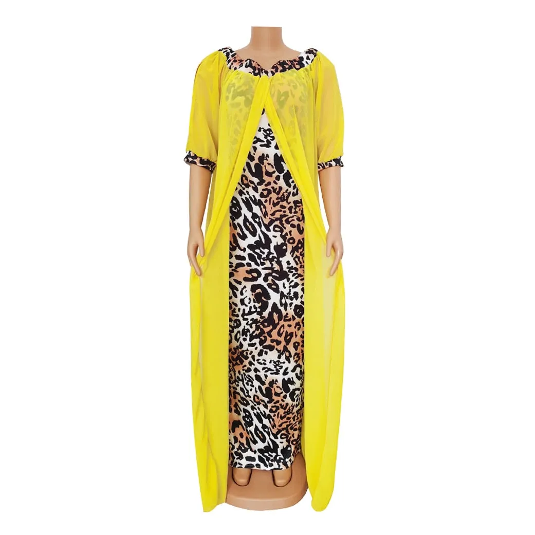 Spring Summer Dresses Beautiful 2in 1 Leopard Loose Bodycon Women Maxi Dress
