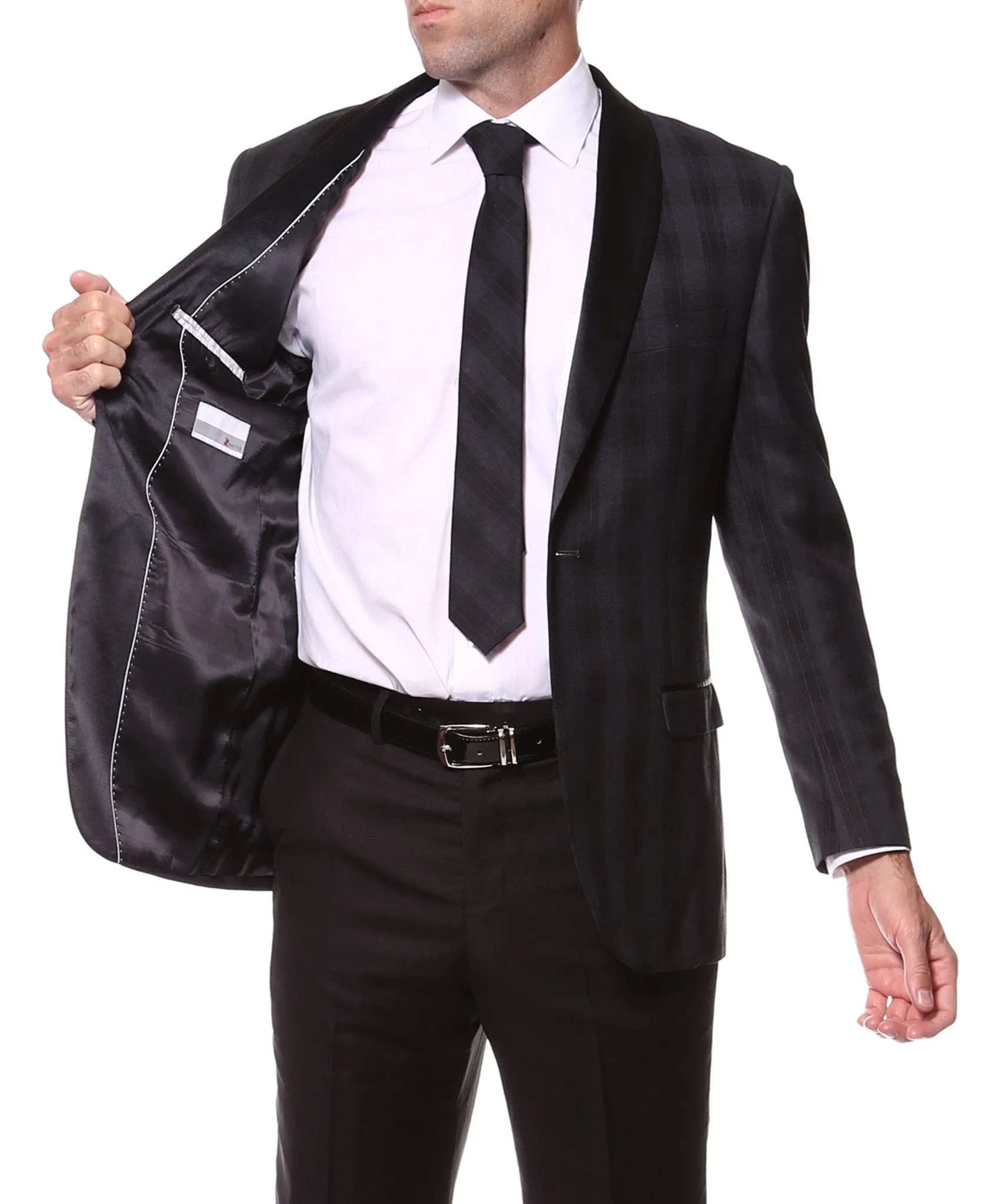 The Astor Black Plaid Slim Shawl Tuxedo Blazer