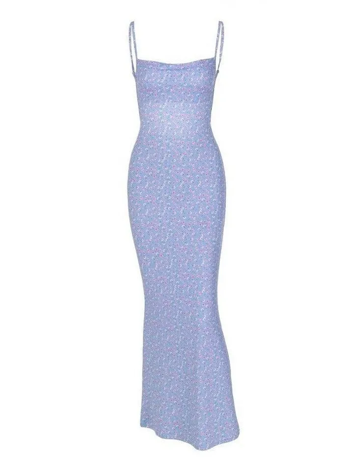 Uniwim Backless Floral Print Bodycon Maxi Dress