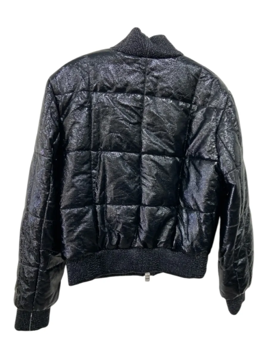 Veronica Beard Size L Black Polyester Blend Zip Front Puffer Shiny Jacket