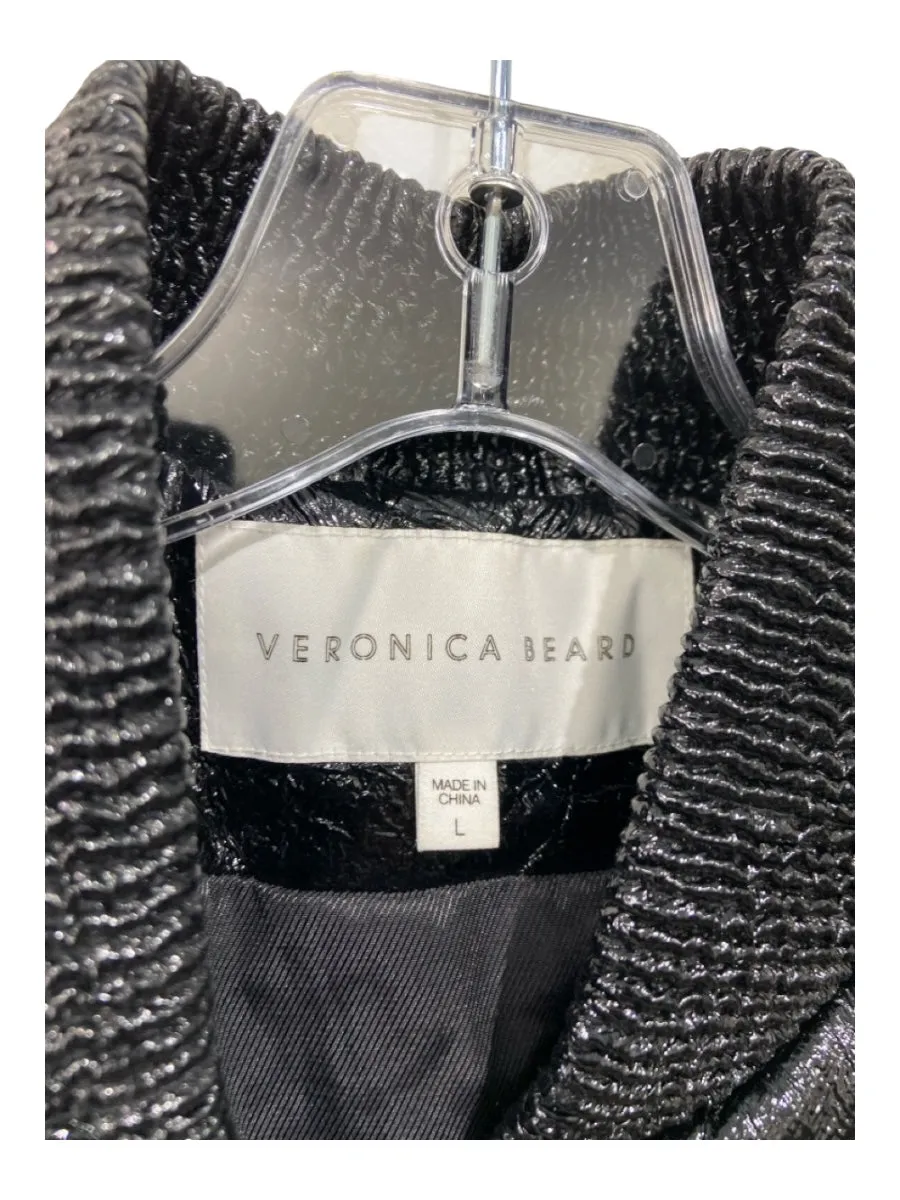 Veronica Beard Size L Black Polyester Blend Zip Front Puffer Shiny Jacket